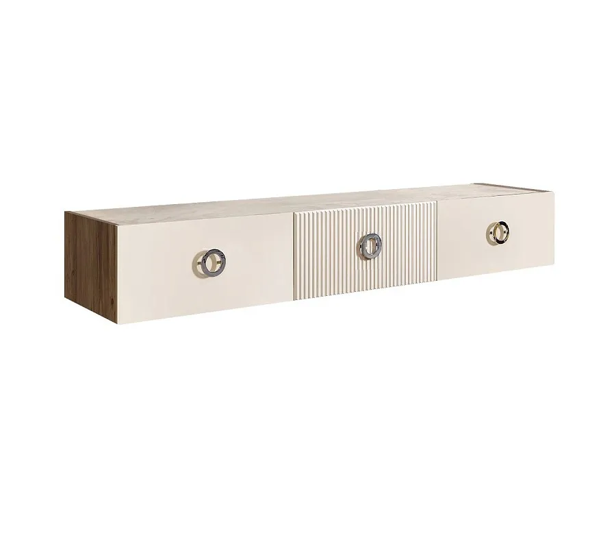 Тумба телевизионная 1.6м Bogemia Woodline Fly Fi (Слоновая кость) (Novabuk/Хром) БМТ-1[10]