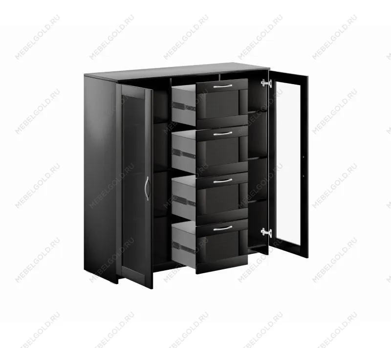 БРИМНЭС / СИРИУС тумба ИКЕА / IKEA 2 двери со стеклом и 4 ящика 117х123 Дуб Венге | изображение 2