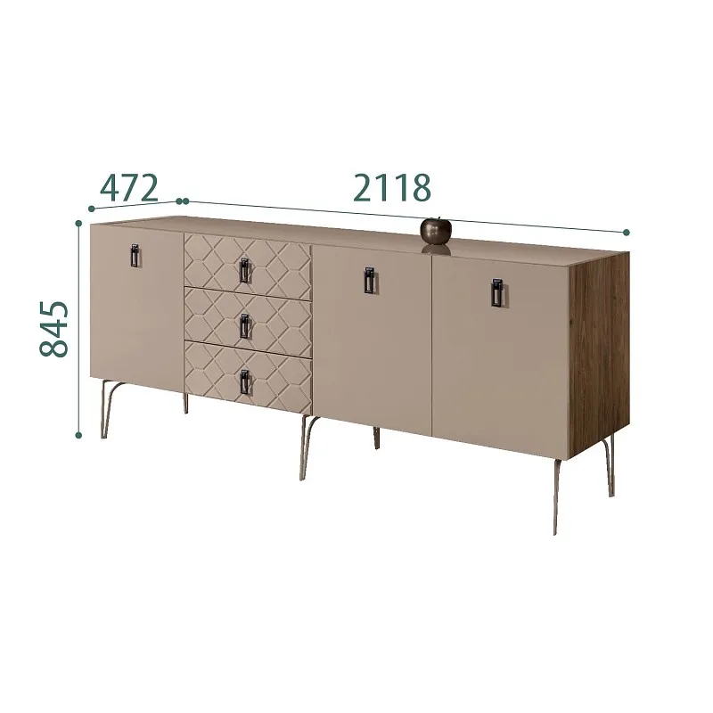 Комод 2.1м Bogemia Woodline Fa (Мокка) (Lakobel/Черный) БМКМ-5