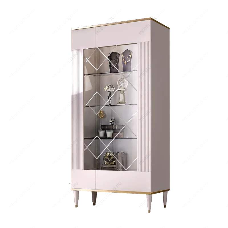 Витрина 2-ств. Римини СОЛО (Белый/Золото) (Правая) РМВ2-2С(s)