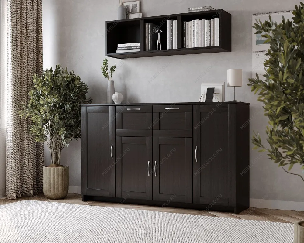 Тумба Сириус, 4 двери и 2 ящика, 156х41х95 см, дуб венге, черно-коричневая | изображение 6