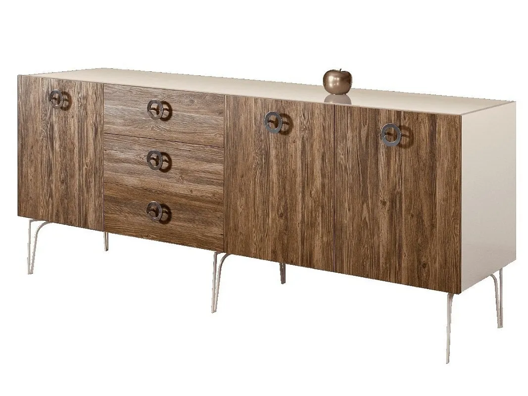 Комод 2.1м Bogemia Wood Fi (Слоновая кость) (Lakobel/Хром) БМКМ-5(Wo)
