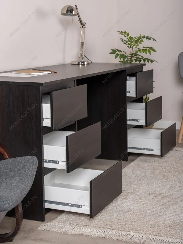 Стол письменный Кастор, 6 ящиков, 151х65х75 см, черный, дуб венге | изображение 3