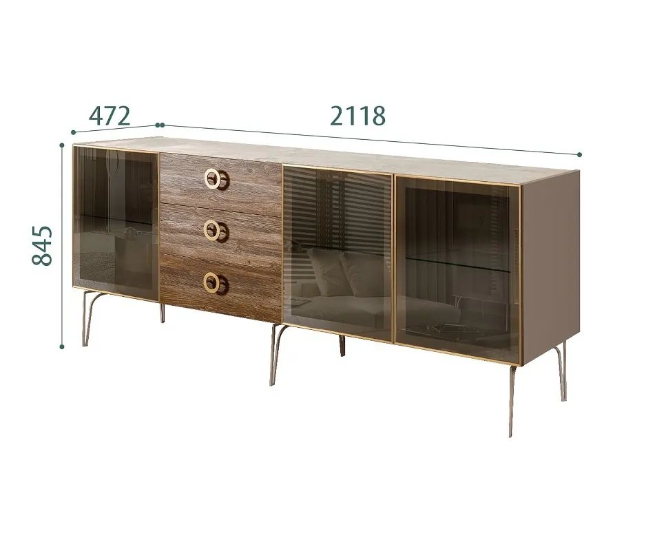 Комод 2.1м Bogemia Wood Fi (Мокка) (Novabuk/Золото) БМКМ-5(Wo)[5]