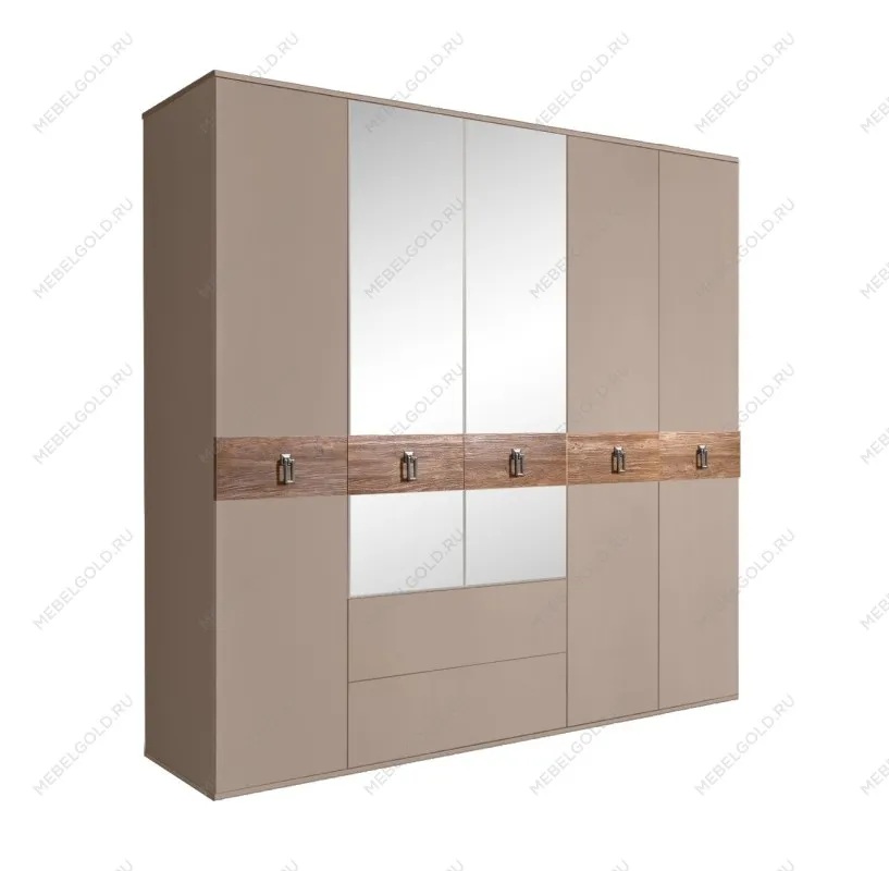 Шкаф 5-ти дверный с зеркалами, с ящиками, Bogemia Wood Fa (Мокка/Хром) БМШ1/51(Wo)