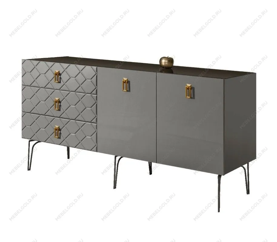 Комод 1.6м Bogemia Farfalle (Серый) (Lakobel/Золото) БМКМ-4(Fa)