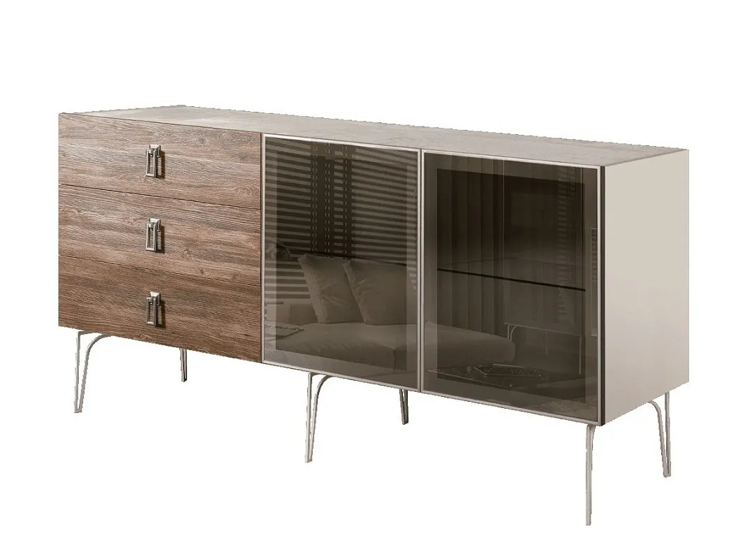 Комод 1.6м Bogemia Wood Fa (Слоновая кость) (Novabuk/Хром) БМКМ-4(Wo)[5]