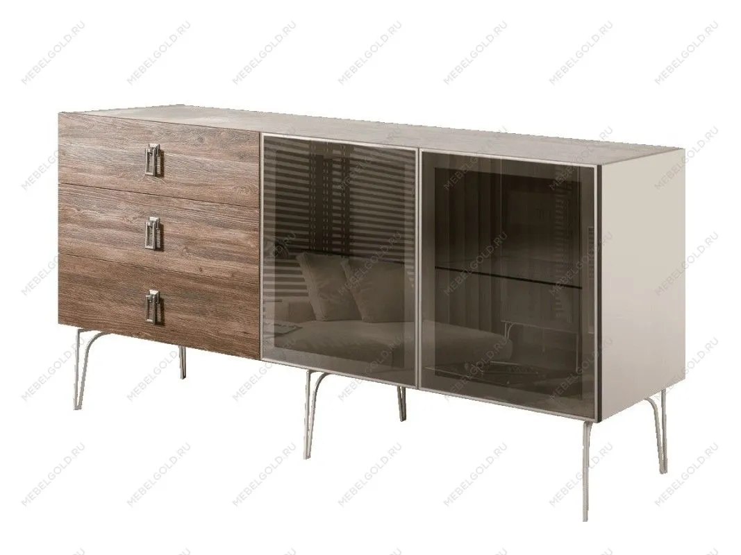 Комод 1.6м Bogemia Wood Fa (Слоновая кость) (Novabuk/Хром) БМКМ-4(Wo)[5]