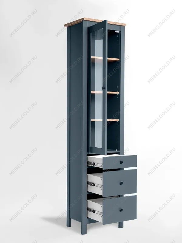 Шкаф с витриной Сага, 50х41х215 см, темно-бирюзовый/ясень | изображение 9