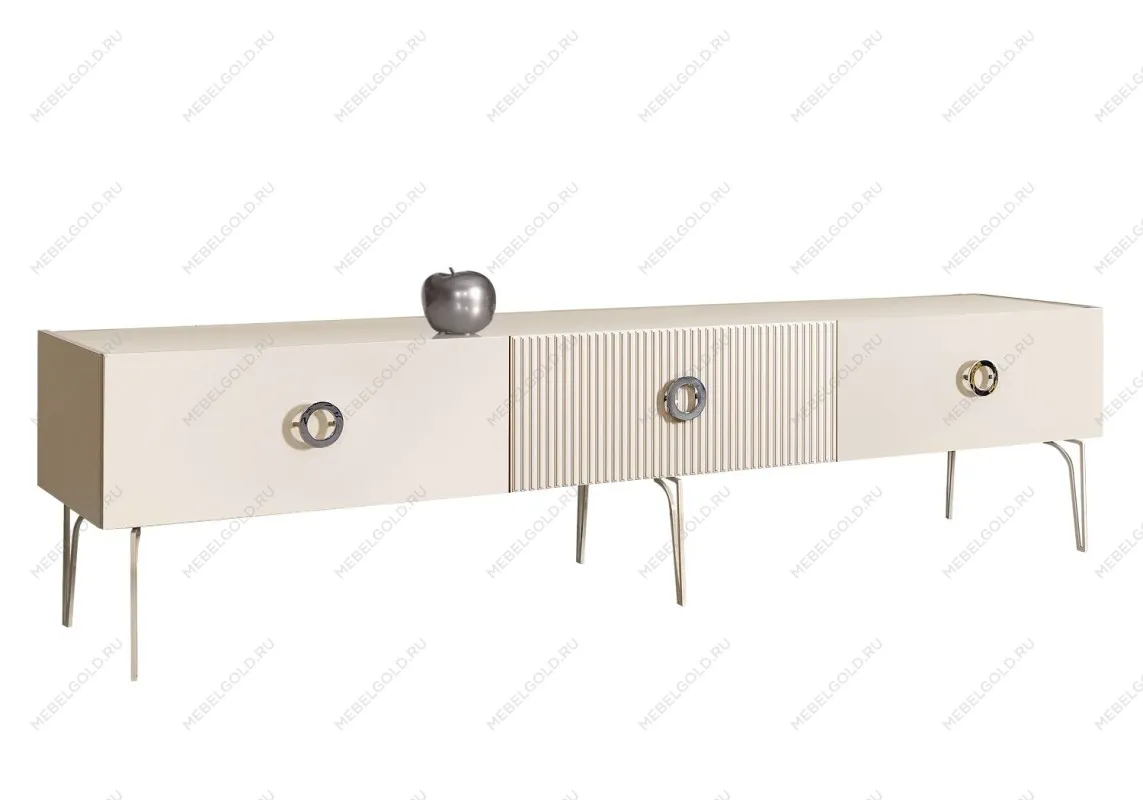 Тумба под телевизор 2.1м Bogemia Fillini (Слоновая кость) (Lakobel/Хром) БМТ-2(Fi)[10]