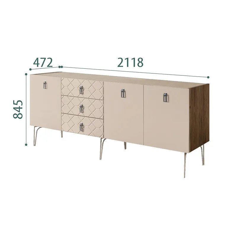 Комод 2.1м Bogemia Woodline Fa (Ваниль) (Novabuk/Хром) БМКМ-5