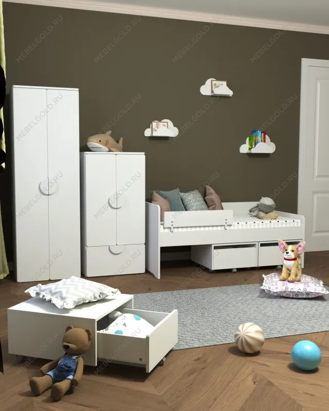 Шкаф распашной Пикси, с двумя дверьми, полкой и выдвижным ящиком 60х57х120, белый (робкий подснежник) | изображение 6