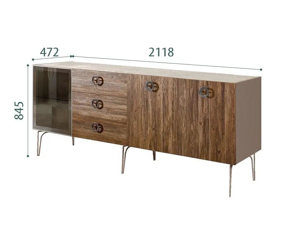 Комод 2.1м Bogemia Wood Fi (Мокка) (Novabuk/Хром) БМКМ-5(Wo)[4]
