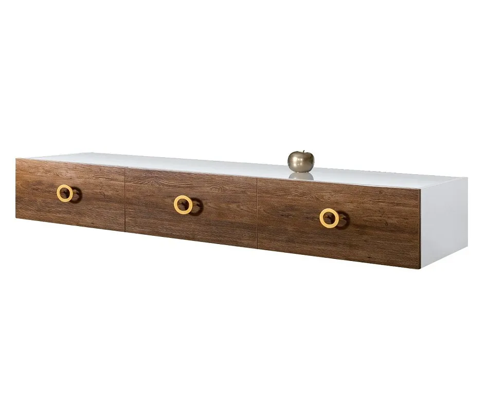 Тумба телевизионная 2.1м Bogemia Fly Wood Fi (Белый) (Lakobel/Золото) БМТ-2
