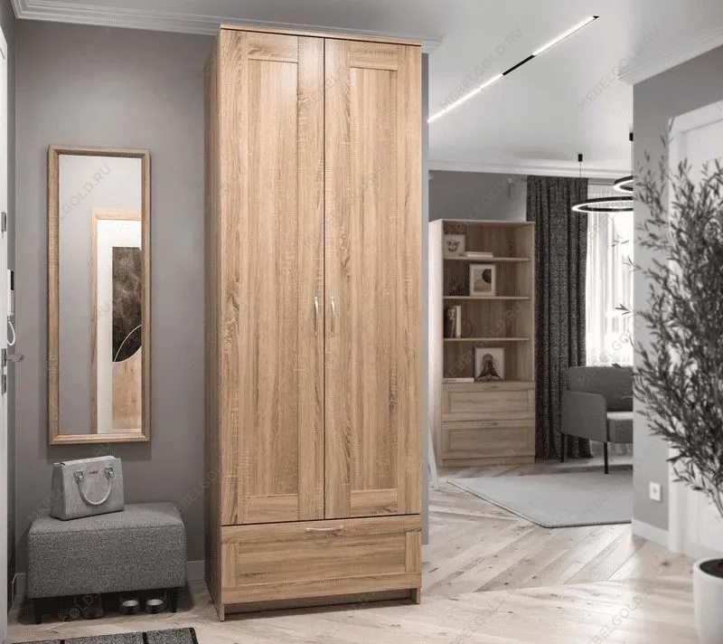 БРИМНЭС / СИРИУС Шкаф двудверный ИКЕА / IKEA с выдвижным ящиком, Дуб Сонома | изображение 4