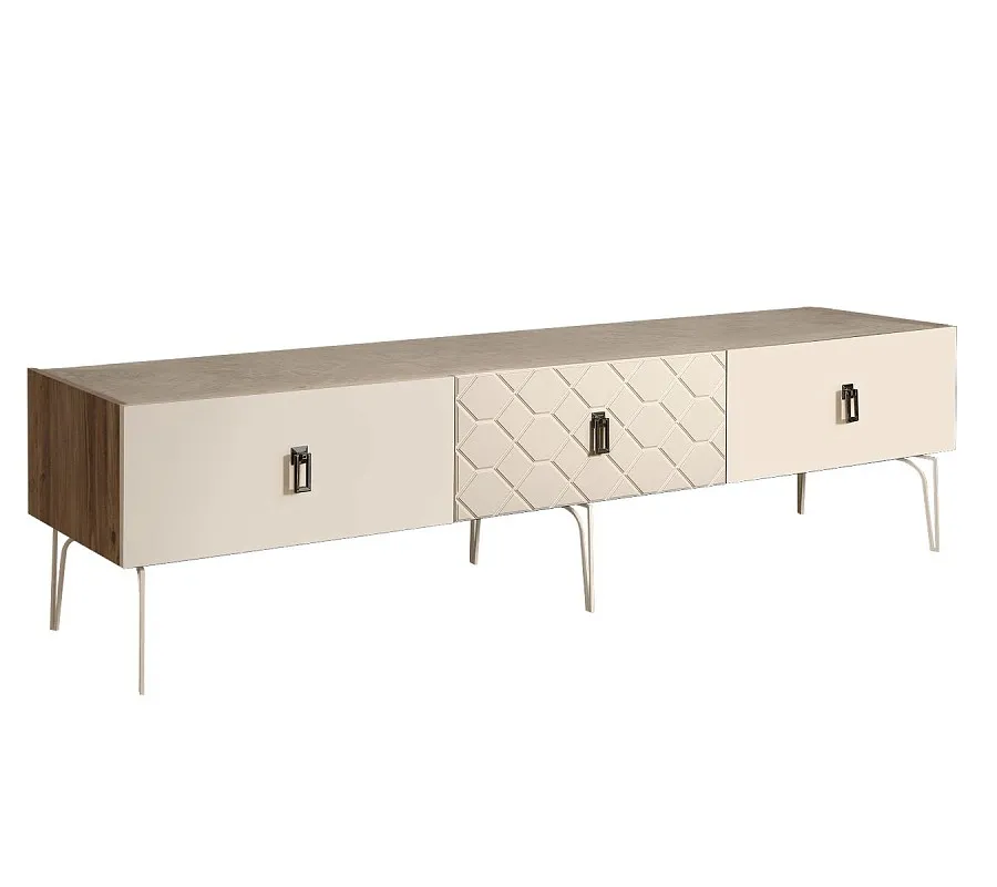 Тумба телевизионная 2.1м Bogemia Woodline Fa (Слоновая кость) (Novabuk/Черный) БМТ-2[10]