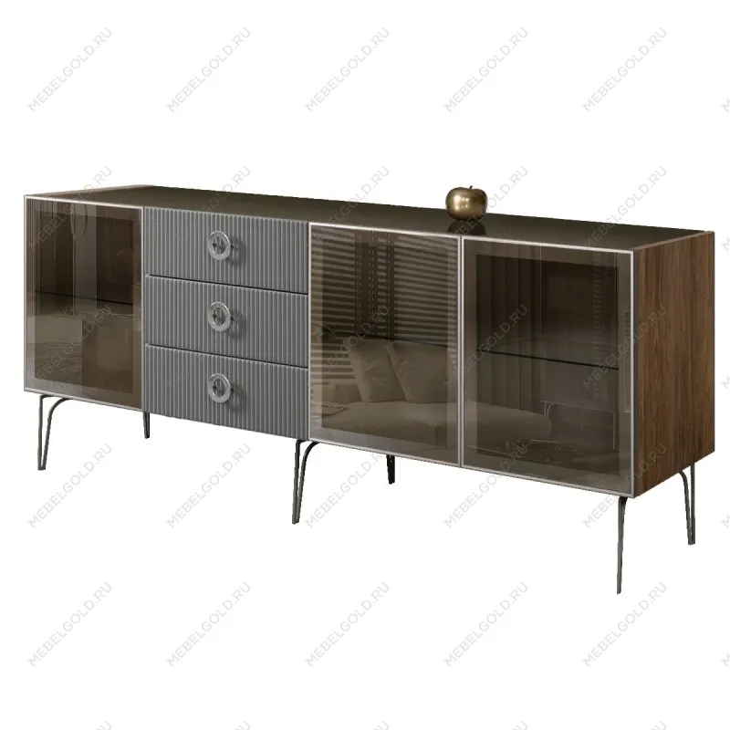 Комод 2.1м Bogemia Woodline Fi (Серый) (Lakobel/Хром) БМКМ-5[5]