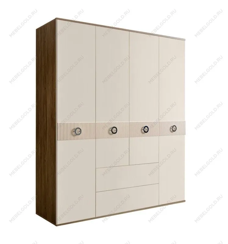 Шкаф 4-х дверный с ящиками Bogemia Woodline Fi (Слоновая кость/Хром) БМШ2/41