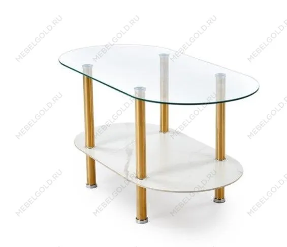 Стол журнальный Halmar DUCAT (белый мрамор/прозрачный/золотой) | изображение 3