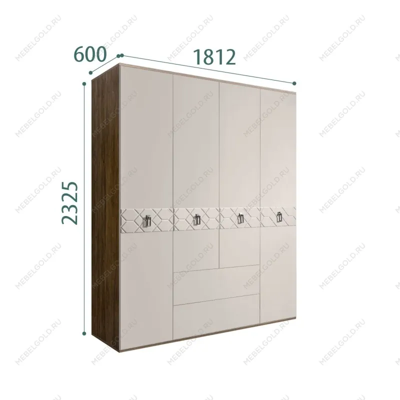 Шкаф 4-х дверный с ящиками Bogemia Woodline Fa (Шелк/Хром) БМШ2/41