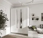 БРИМНЭС / СИРИУС Шкаф четырёхдверный ИКЕА / IKEA белый с одним выдвижным ящиком и двумя зеркалами | изображение 4