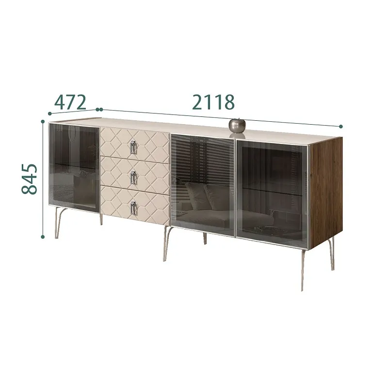 Комод 2.1м Bogemia Woodline Fa (Ваниль) (Lakobel/Хром) БМКМ-5[5]