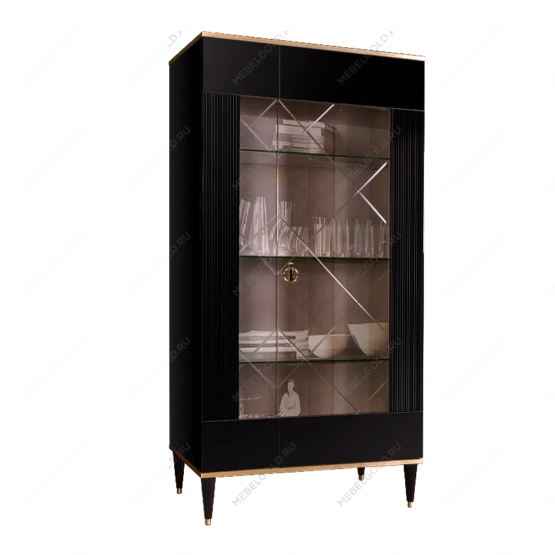 Витрина 2-ств. Римини СОЛО (Черный/Золото) (Правая) РМВ2-2С(s)