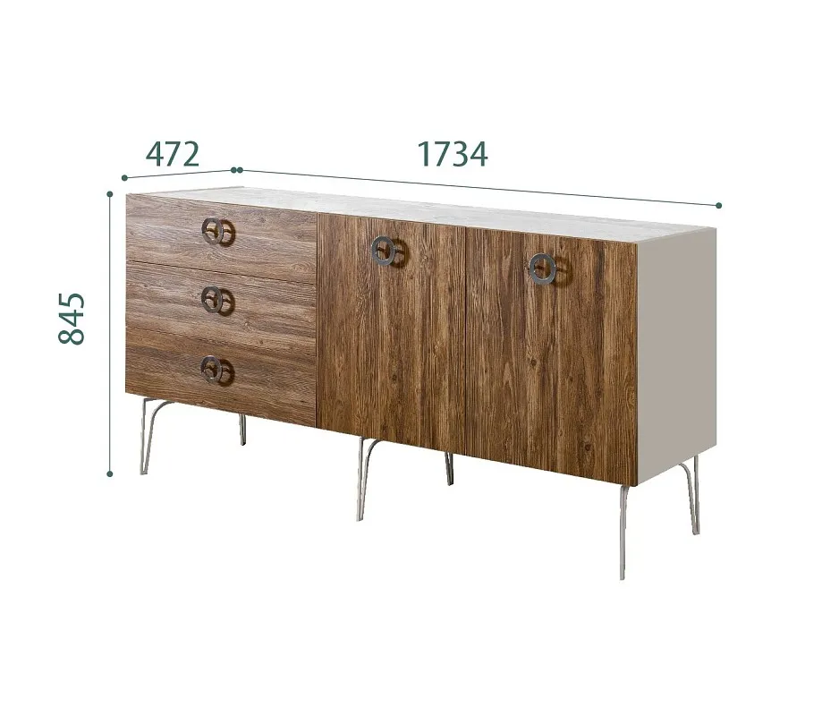 Комод 1.6м Bogemia Wood Fi (Шелк) (Novabuk/Хром) БМКМ-4(Wo)