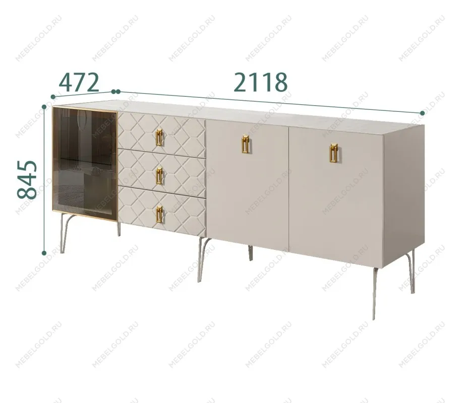 Комод 2.1м Bogemia Farfalle (Шелк) (Novabuk/Золото) БМКМ-5(Fa)[4]