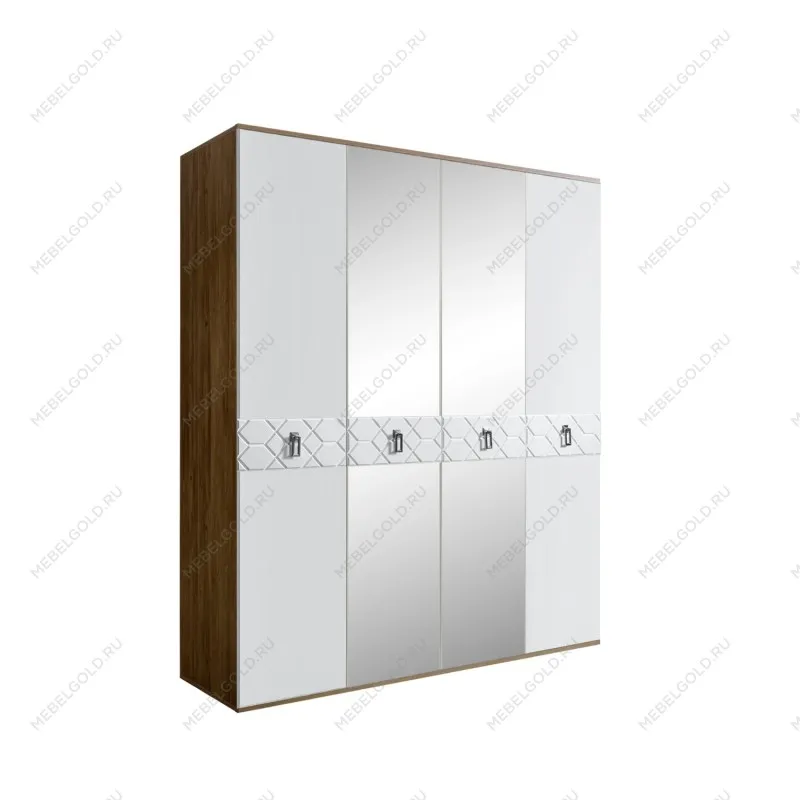 Шкаф 4-х дв. с зеркалами Bogemia Woodline Fa (Белый/Хром) БМШ1/4(Fa)