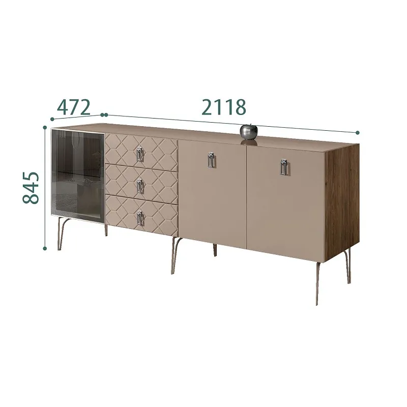 Комод 2.1м Bogemia Woodline Fa (Мокка) (Lakobel/Хром) БМКМ-5[4]