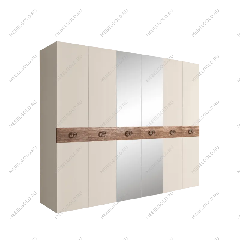 Шкаф 6-ти дв. с зеркалами Bogemia Wood Fi (Слоновая кость/Хром) БМШ1/6(Wo)