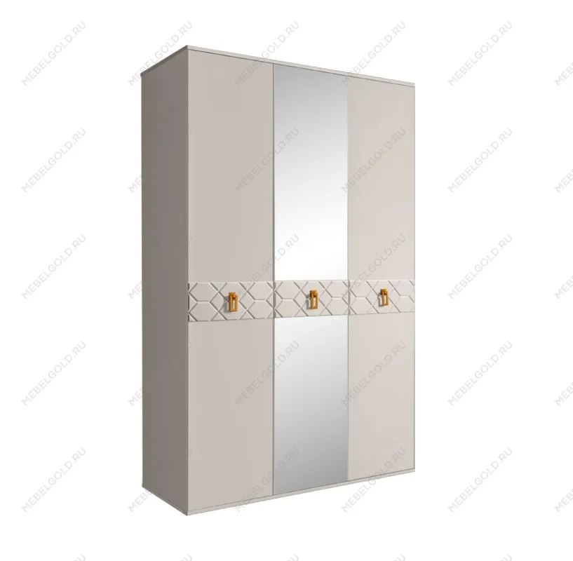 Шкаф 3-х дверный с зеркалом Bogemia Farfalle (Шелк/Золото) БМШ1/3(Fa)