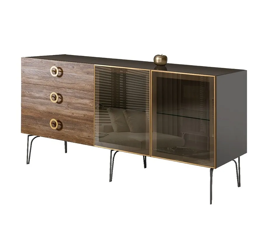 Комод 1.6м Bogemia Wood Fi (Серый) (Lakobel/Золото) БМКМ-4(Wo)[5]