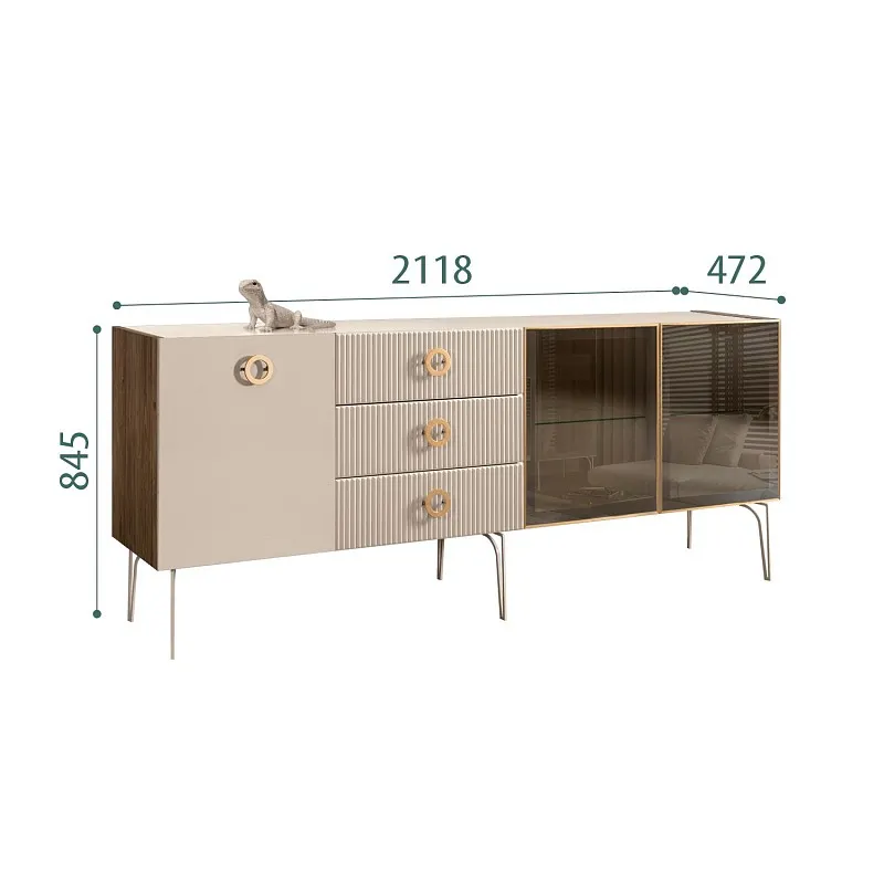 Комод 2.1м Bogemia Woodline Fi (Ваниль) (Lakobel/Золото) БМКМ-5[5][10]