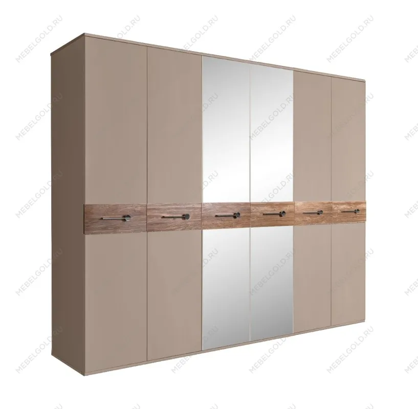 Шкаф 6-ти дв. с зеркалами Bogemia Wood Wo (Мокка/Хром) БМШ1/6(Wo)