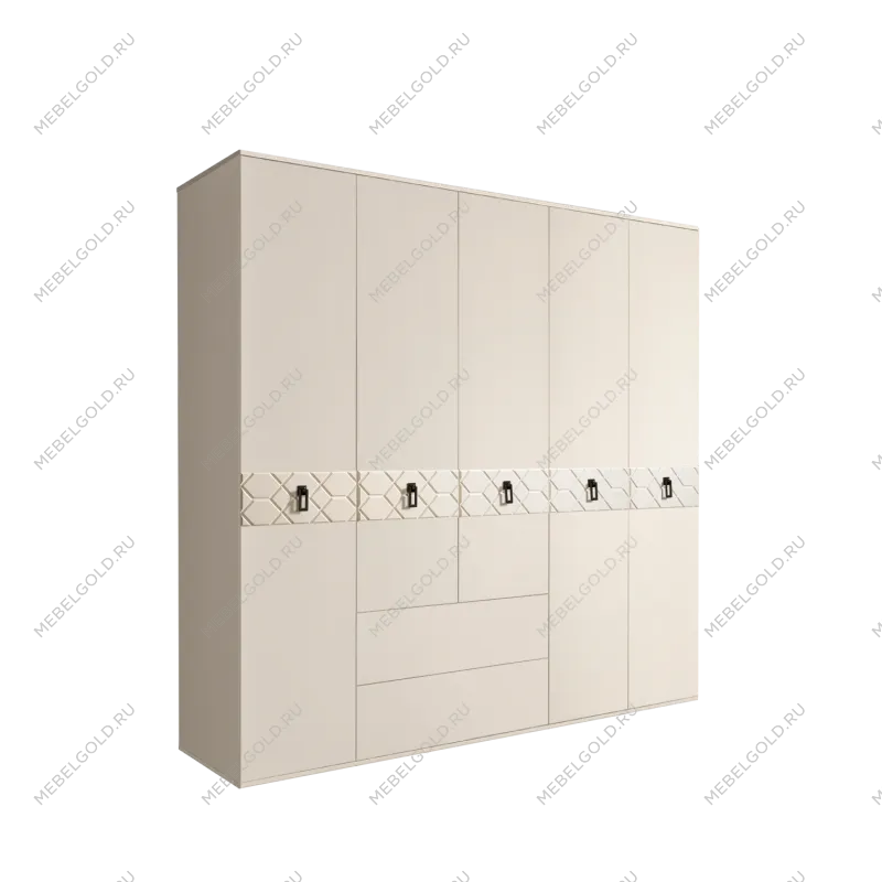 Шкаф 5-ти дверный с ящиками, Bogemia Farfalle (Слоновая кость/Черный) БМШ2/51(Fa)