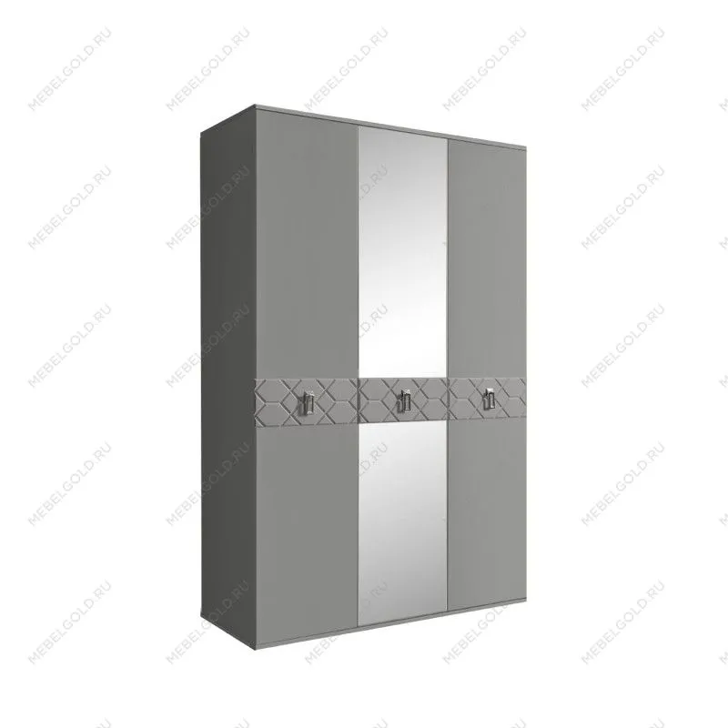 Шкаф 3-х дверный с зеркалом Bogemia Farfalle (Серый/Хром) БМШ1/3(Fa)