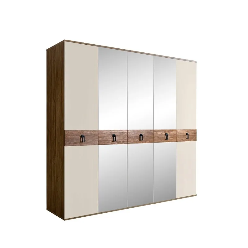Шкаф 5-ти дв. с зеркалами Bogemia Woodline Wood Fa (Слоновая кость/Черный) БМШ1/5(Wo)