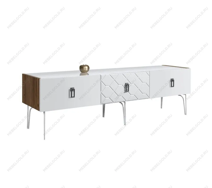 Тумба телевизионная 1.6м Bogemia Woodline Fa (Белый) (Lakobel/Хром) БМТ-1[10]