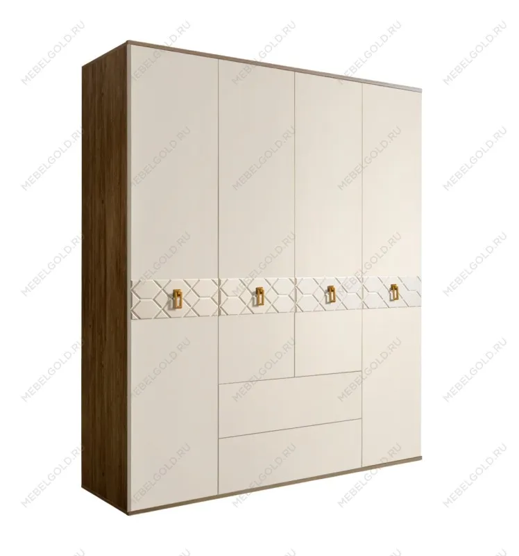 Шкаф 4-х дверный с ящиками Bogemia Woodline Fa (Слоновая кость/Золото) БМШ2/41