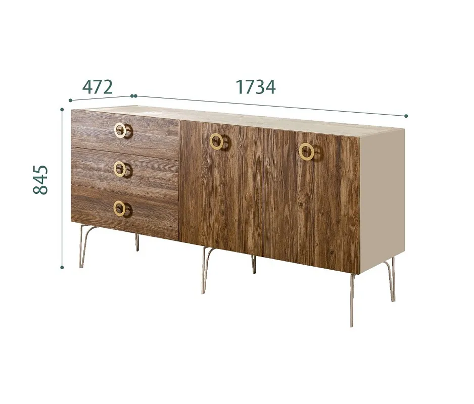 Комод 1.6м Bogemia Wood Fi (Ваниль) (Novabuk/Золото) БМКМ-4(Wo)