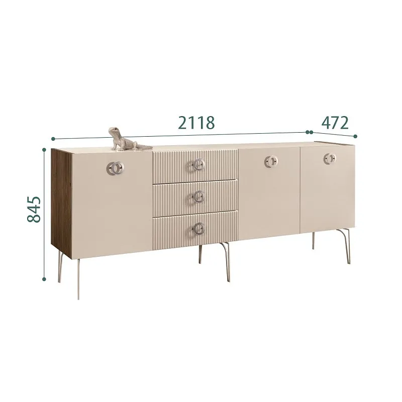 Комод 2.1м Bogemia Woodline Fi (Ваниль) (Lakobel/Хром) БМКМ-5