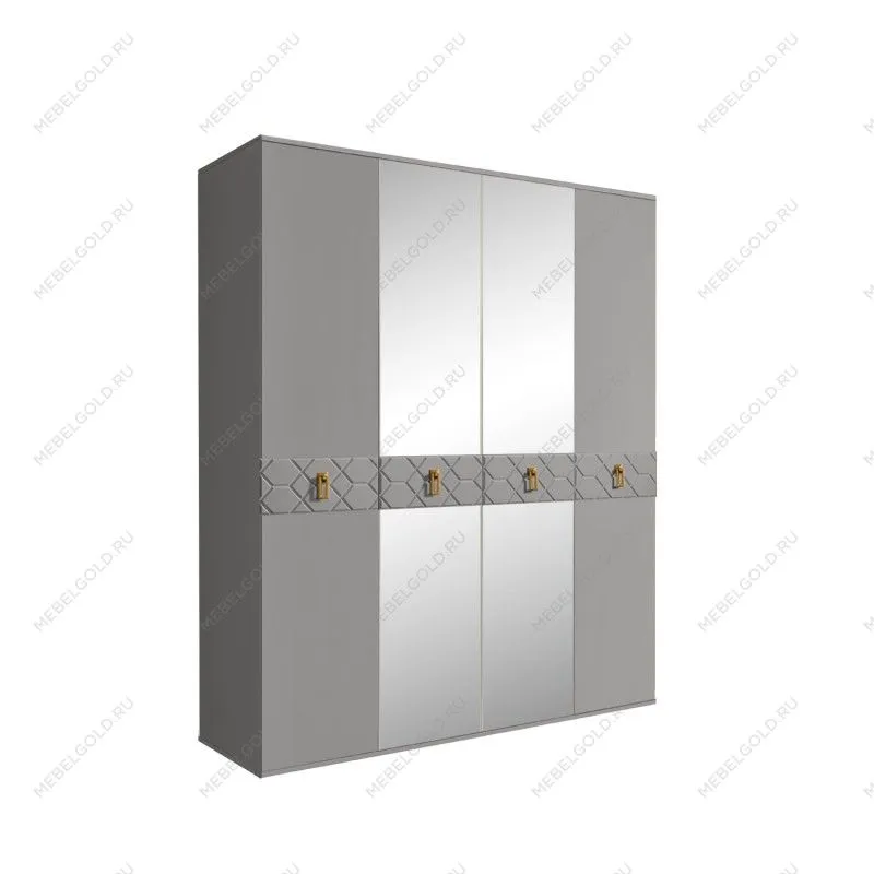 Шкаф 4-х дв. с зеркалами Bogemia Farfalle (Серый/Золото) БМШ1/4(Fa)