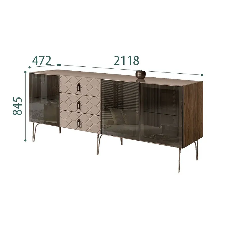 Комод 2.1м Bogemia Woodline Fa (Мокка) (Lakobel/Черный) БМКМ-5[5]