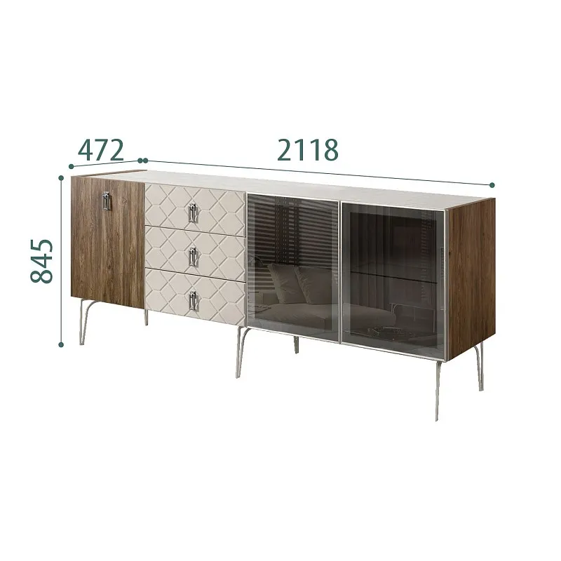 Комод 2.1м Bogemia Woodline Wood Fa (Шелк) (Novabuk/Хром) БМКМ-5[5][10]