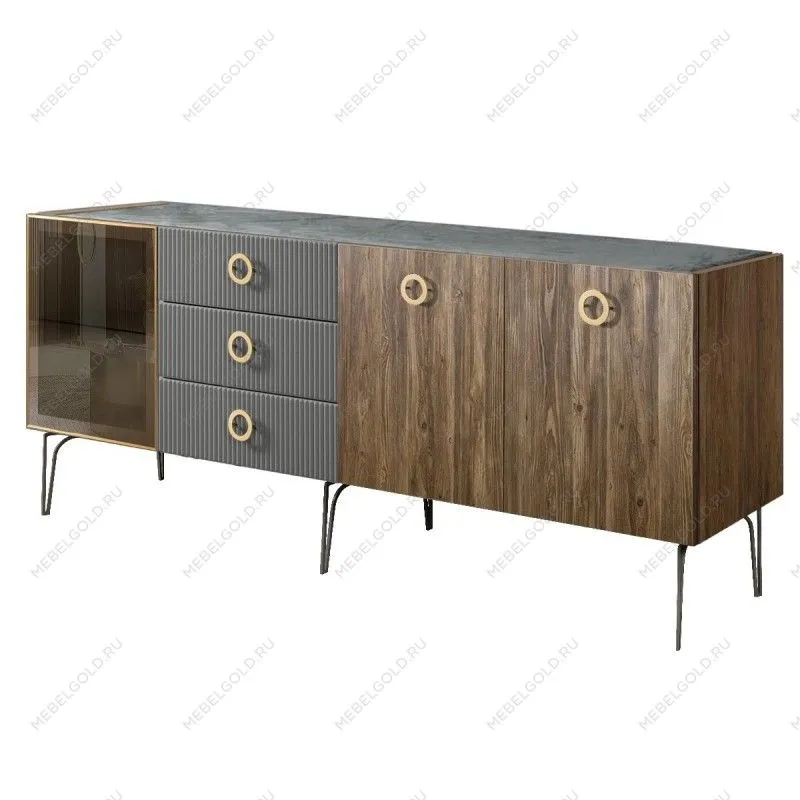 Комод 2.1м Bogemia Woodline Wood Fi (Серый) (Novabuk/Золото) БМКМ-5[4]