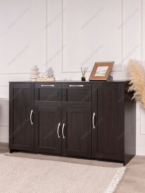 Тумба Сириус, 4 двери и 2 ящика, 156х41х95 см, дуб венге, черно-коричневая | изображение 2