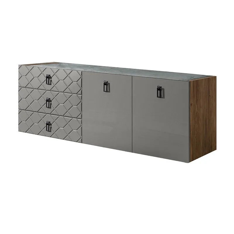Комод 1.6м Bogemia Woodline Fly Fa (Серый) (Novabuk/Черный) БМКМ-4