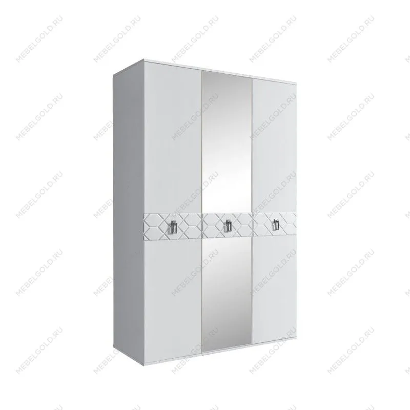 Шкаф 3-х дверный с зеркалом Bogemia Farfalle (Белый/Хром) БМШ1/3(Fa)